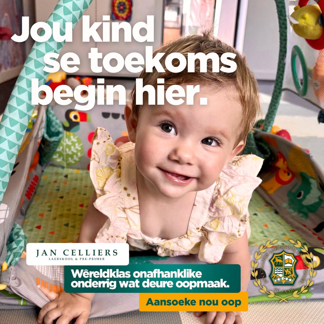 Jan Celliers se personeel ondersteun elke baba volgens hul individuele ontwikkelingsfase sodat die verwagte mylpale bereik word. Jou kind van 3 maande tot graad 7 se toekoms begin hier! Skeduleer 'n toer: bemarking@jancelliers.co.za  
jancelliers.co.za