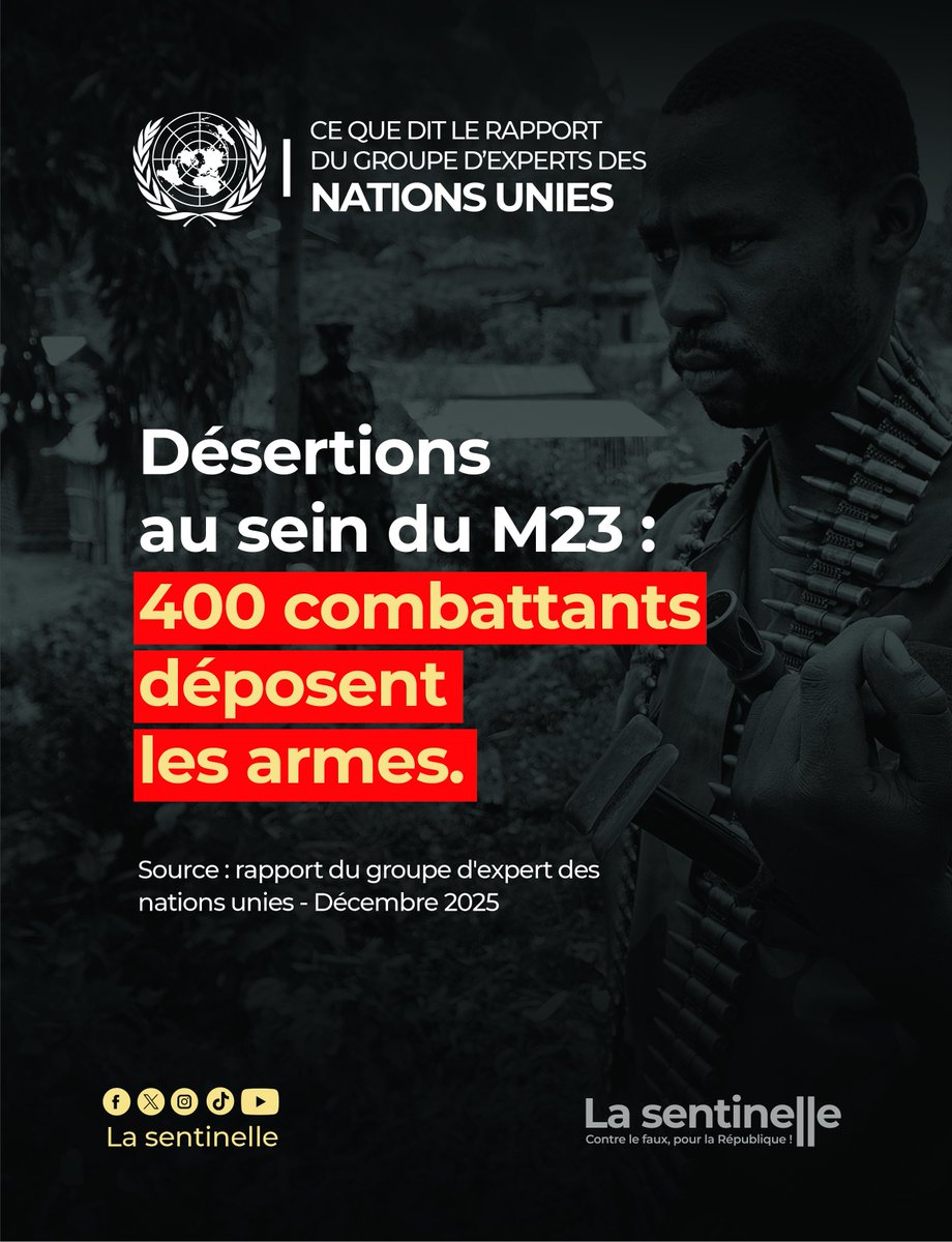 sentinellecongo's tweet image. De graves failles secouent l’AFC-M23, selon le rapport du Groupe d’experts de l’ONU : désertions massives, loyauté fragile et commandement assuré par la contrainte.

Pour s’imposer, la rébellion recourt à des méthodes criminelles ; châtiments inhumains, exécutions sommaires et…