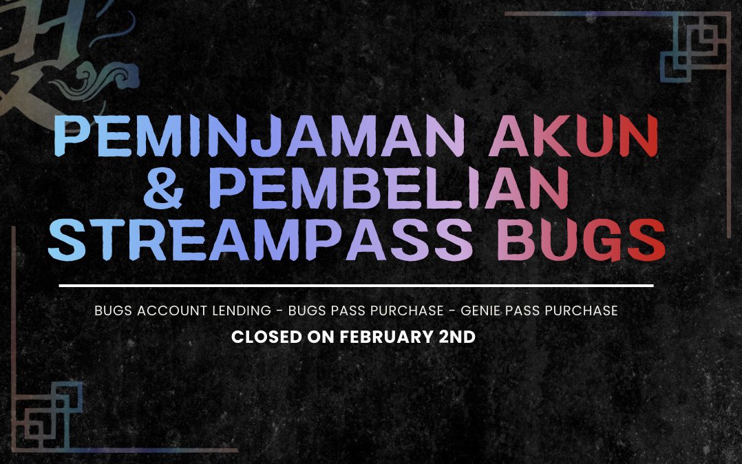 inatinycomeback's tweet image. [🎵] PEMINJAMAN AKUN DAN PEMBELIAN STREAMPASS BUGS DAN GENIE
___________

Kami membuka peminjaman akun dan pembelian streampass BUGS dan GENIE. Silahkan isi form dibawah ini ya~

docs.google.com/forms/d/e/1FAI…