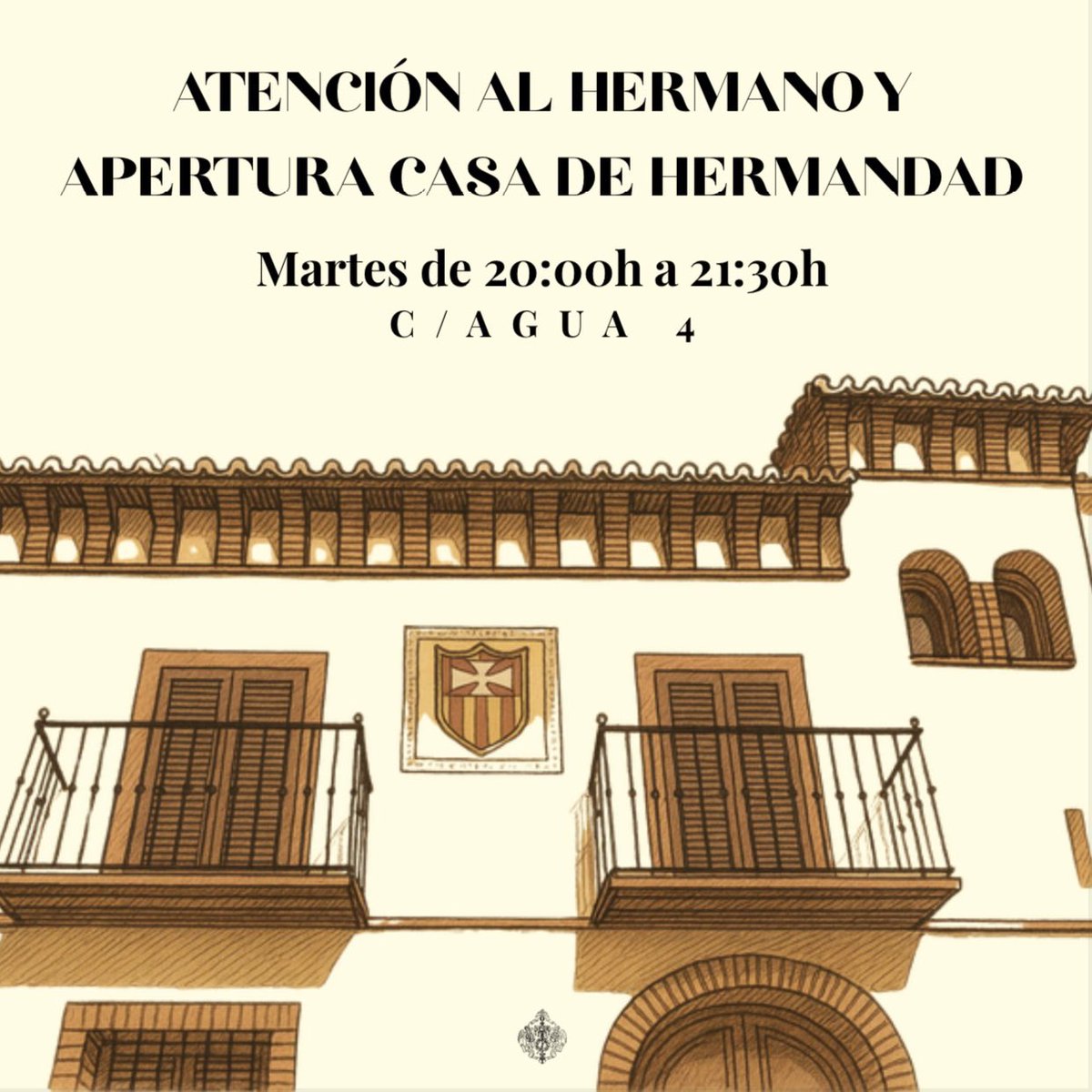 🔛 #HORARIO |

Hoy martes, la Casa de Hermandad permanecerá abierta para atender a nuestros hermanos en horario de 20:00h a 21:30h.

📩 Para cualquier consulta o duda, no dudes en contactarnos a través de los medios habituales.

#CofradíasMLG