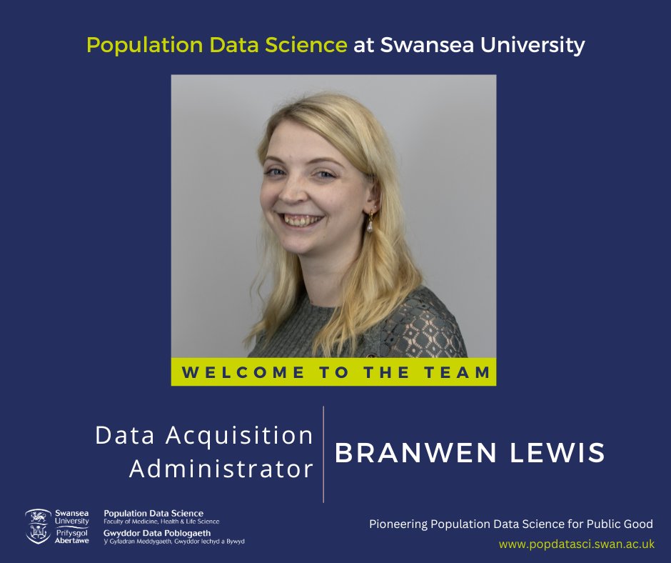 PopDataSci_SU's tweet photo. We'd like to welcome the newest member of our team, Branwen Lewis👋
Branwen is joining us as our new Data Acquisition Administrator for @DementiasUK.
We are excited to have her on the team!
#welcome #newemployee #PopulationDataScience #meetourteam https://t.co/K3wU0Ytlv1