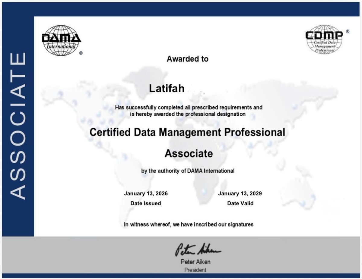 Latifahka's tweet photo. Proud to be officially certified as a #CDMP by DAMA International — a strong start to the new year. https://t.co/Rra3DqRKJL