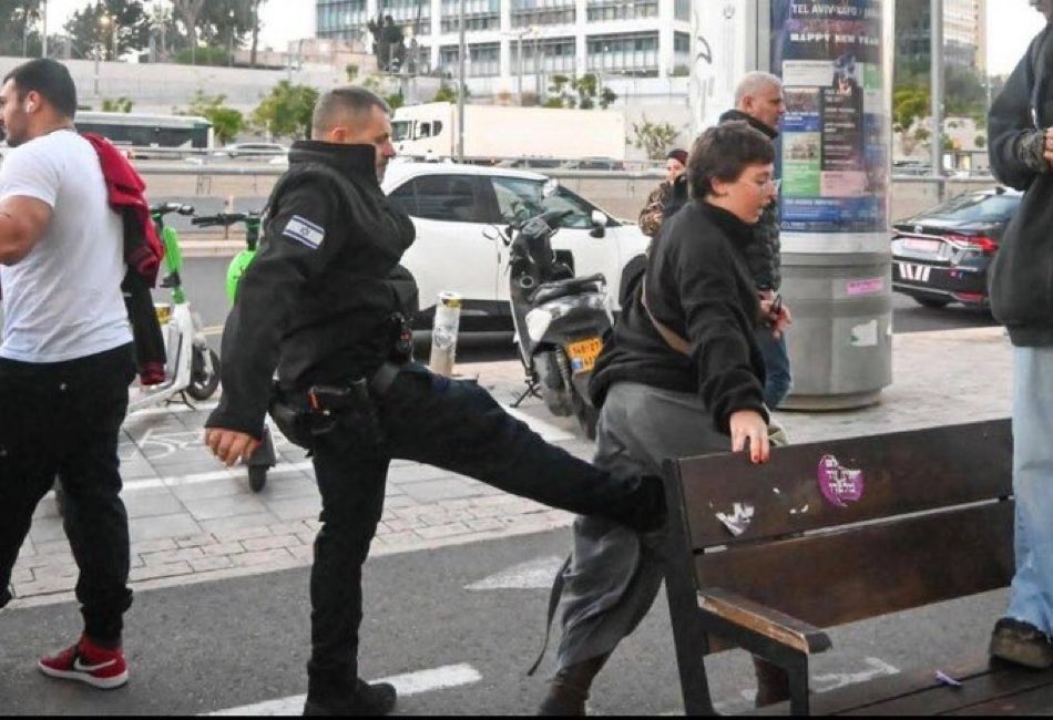 SZade15's tweet image. “Iranian Mullah regime thug abusing a peaceful protestor” — oh wait, it’s an Israeli officer ‘defending himself’. 😬
