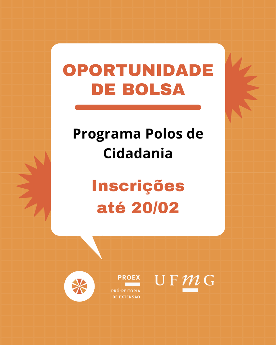 🌧️ Chuva de oportunidades no Programa Polos de Cidadania! São 16 bolsas de extensão para estudantes da UFMG: ufmg.br/proex/polosdec…

#ExtensaoUFMG