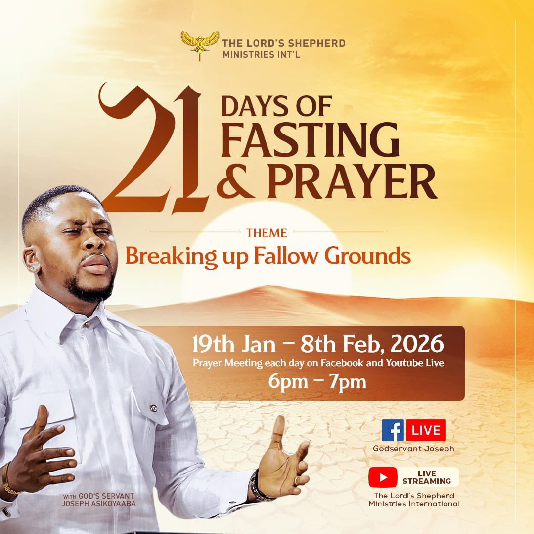 SHEPHERDITES's tweet photo. 🛎️ANNUAL 21 DAYS OF FASTING AND PRAYER!

Brace yourselves this season, 21 days of Breaking up Fallow Grounds is here!

📅19th January to 8th February,2026
⏰: 6- 7PM Daily prayer meeting. https://t.co/mbjCad7pbv