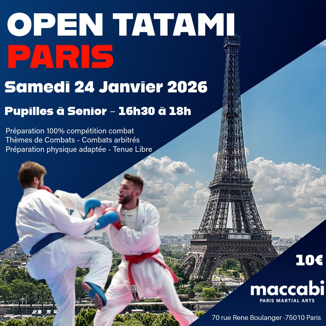 🗼 Le rendez-vous Parisien de préparation à la compétition combat est de retour le Samedi 24 Janvier 16h30 à 18h , pupilles a veterans , au maccabiparis 🥋 

#karate #kumite #karateparis <a href="/venum/">Venum</a> <a href="/ffkarate/">FFKaraté</a>