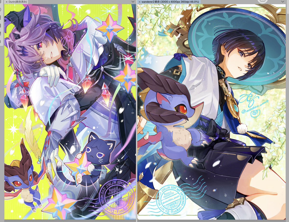 misoshiru_umai4's tweet image. 去年描いてた放浪者と並べてみた(◜◡‾)