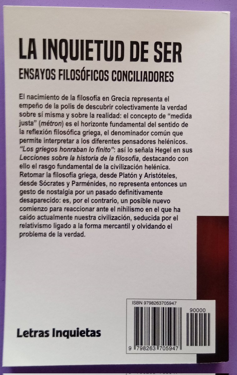 monpaslibros's tweet image. 📚 Título: La inquietud de ser

📝 Autor: Diego Fusaro 

📌 Editorial: Letras Inquietas

🔎 Estado: Nuevo

🛒 Precio: 9,50 euros

✅ Disponible en nuestro perfil de Wallapop

✉️ Escríbenos por MD

📦 Envíos a toda España