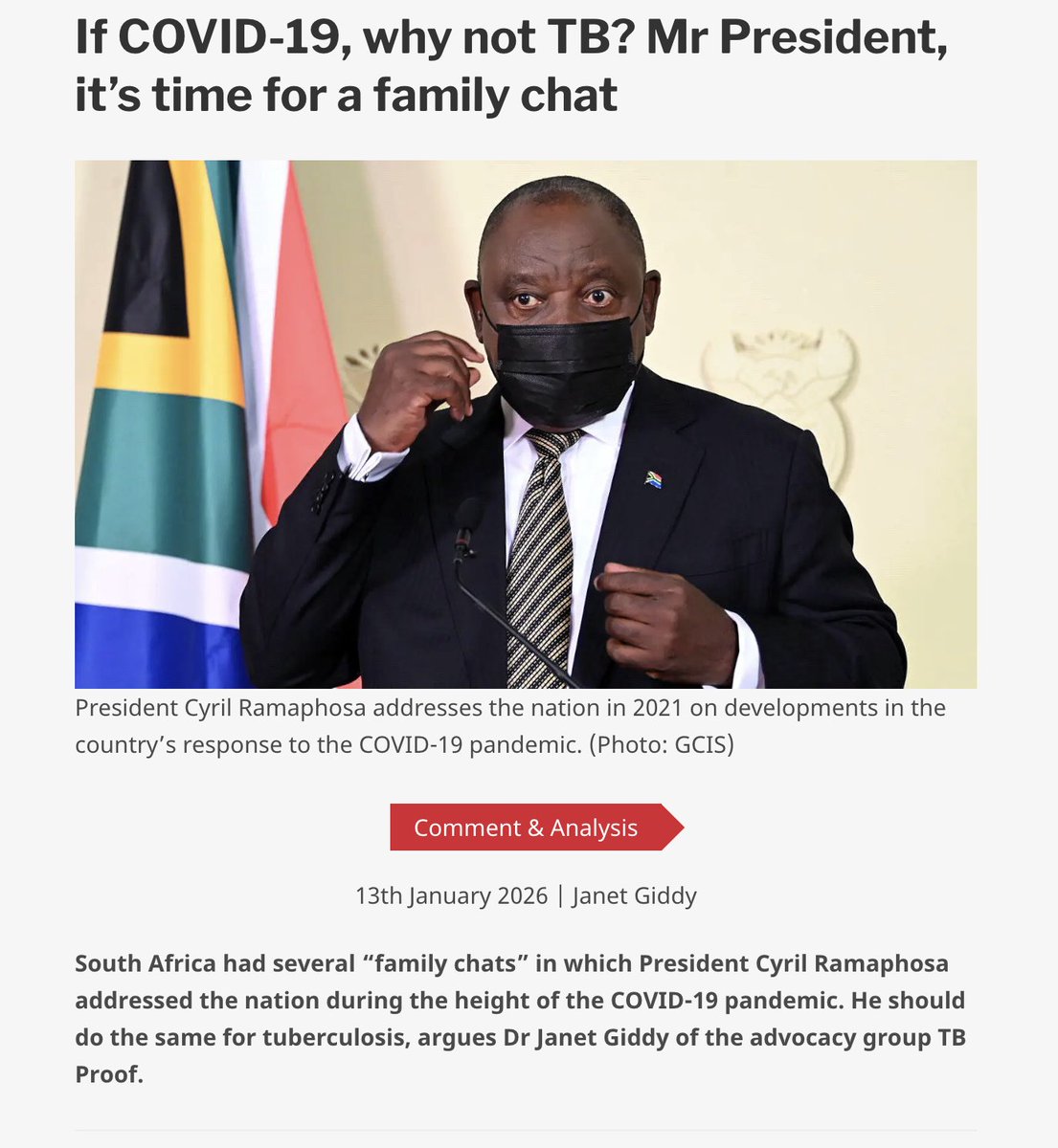 TBProof's tweet image. "If COVID-19 deserved a national family chat, then so does TB.”
— Dr Janet Giddy
👉 Read the full article below: spotlightnsp.co.za/2026/01/13/if-…