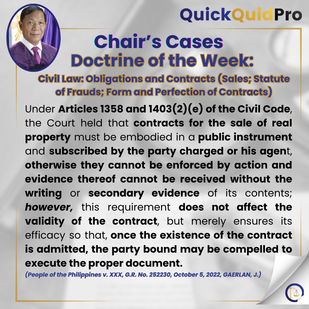 QuickQuid_Pro's tweet image. Civil Law ⚖️ Obligations and Contracts (Sales; Statute of Frauds; Form and Perfection of Contracts) 📖

See more : facebook.com/quickquidproph/ 

#AweSAMbar2026 
#StrivewithHopeandGrit 
#SuccessAchievedthroughMerit 💛