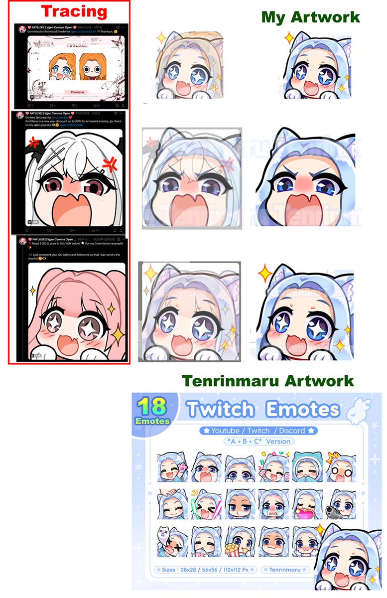 Tenrinmaru1's tweet photo. ⚠️ @FAYLUXE has been tracing multiple pieces of my artwork without permission and selling them at low prices.
Thank you all for the notifications and reports.
Although their VGen account has been suspended, they remain active on X and Instagram. Please stay vigilant.

#Tracing https://t.co/bHutrTyGMs