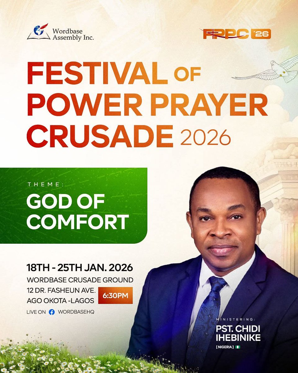 WordBaseHQ's tweet image. We are excited to announce that our very own Chidi Ihebinike  will be ministering at Festival of Power Prayer Crusade (FPPC) 2026!

Get ready for a powerful release of the Word, prayer, and life-transforming encounters.

Come expectant.

#FPPC2026  #FestivalOfPowerPrayerCrusade