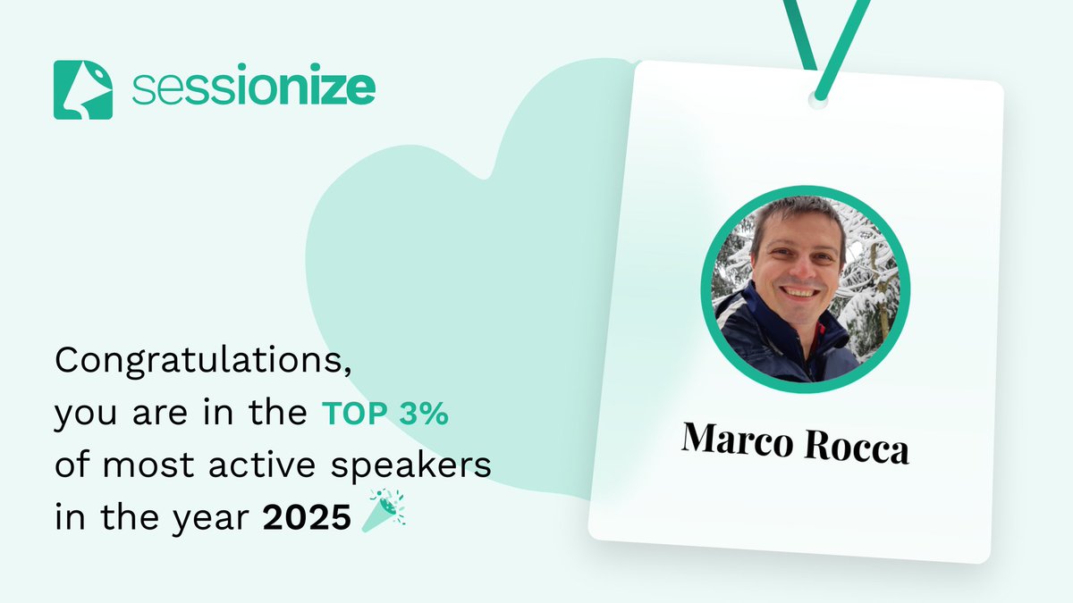 marco_r_73's tweet photo. I’m really excited to share a milestone that means a lot to me: I’ve been recognized among the top 3% most active speakers in 2025 by #Sessionize https://t.co/aPeHxnU72a
