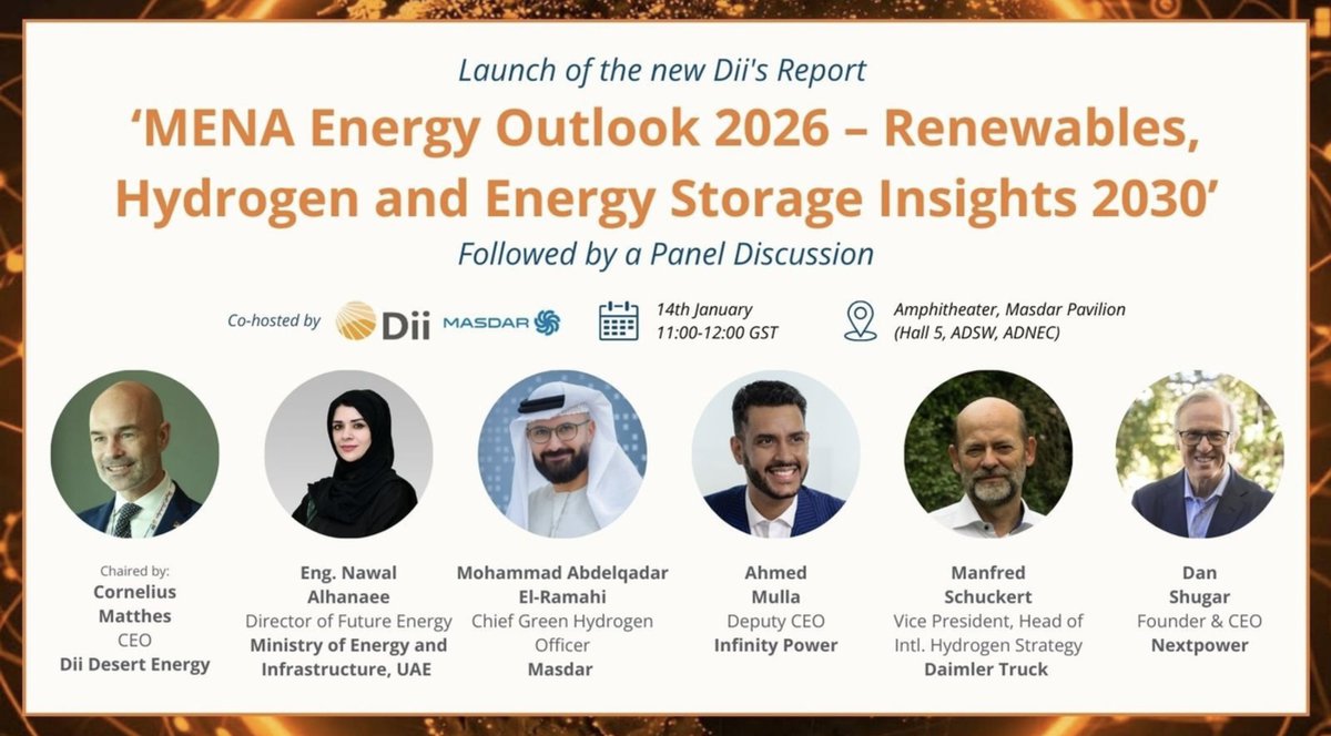 KaspaKii's tweet image. Tomorrow our amazing friends and colleagues @DiiDesertEnergy will present at Masdar, UAE,  the key findings from the new Dii Desert Energy 'MENA Energy Outlook 2026 – Renewables, Hydrogen and Energy Storage Insights 2030 report’. It's important to remember that secure, fast and…
