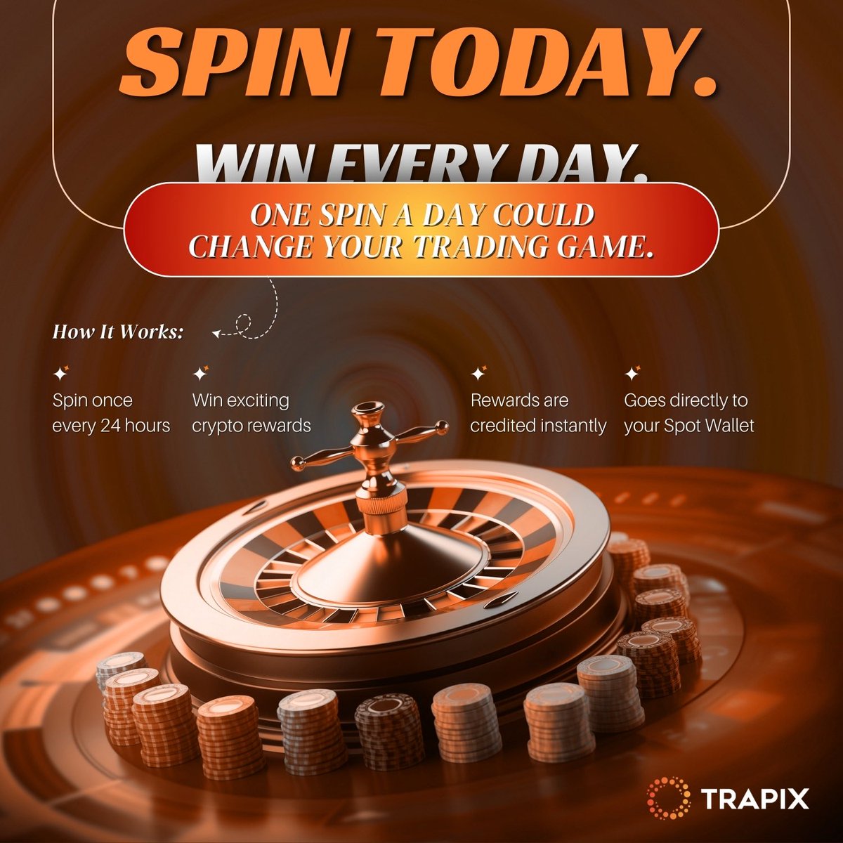 🎰 Spin Today. Win Every Day! 🚀 Your daily chance to earn crypto is just  one spin away. Spin once every 24 hours and unlock exciting rewards —  instantly credited to your