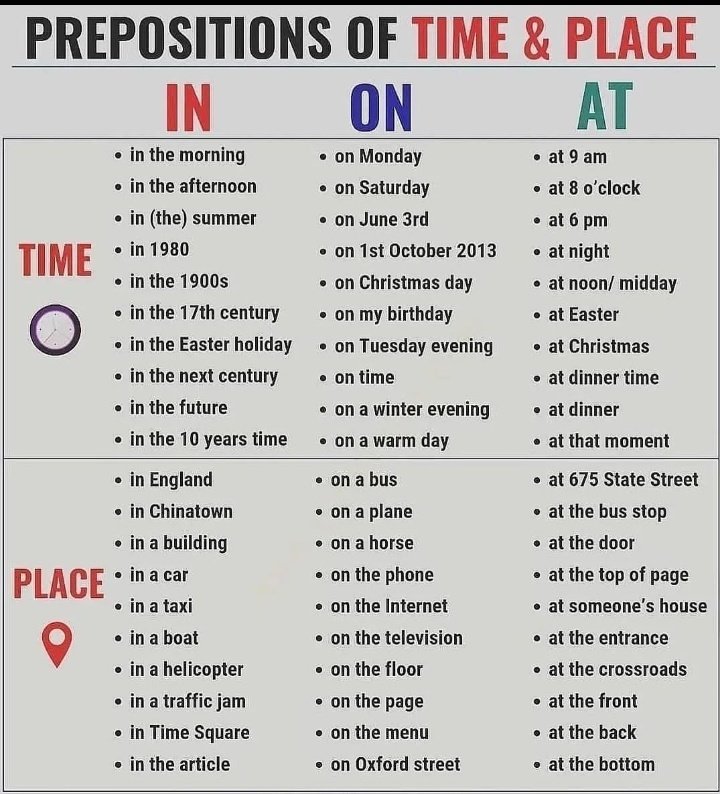 learnengquickly's tweet image. Prepositions of Time &amp;amp; Place.