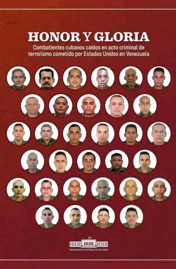 🇨🇺Este jueves, arribarán los restos mortales de los cubanos caídos en el cumplimiento del deber en Venezuela. 
🇨🇺El primer homenaje será en el aeropuerto Internacional José Martí y luego serán trasladados por la avenida Rancho Boyeros hasta la sede del MINFAR
#HonorYGloria