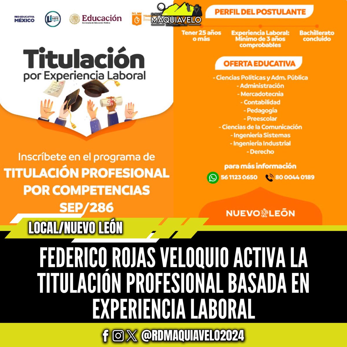 FEDERICO ROJAS VELOQUIO (<a href="/federicorojasv/">Federico Rojas</a>) ACTIVA LA TITULACIÓN PROFESIONAL BASADA EN EXPERIENCIA LABORAL 

elrincondemaquiavelo.com/federico-rojas…