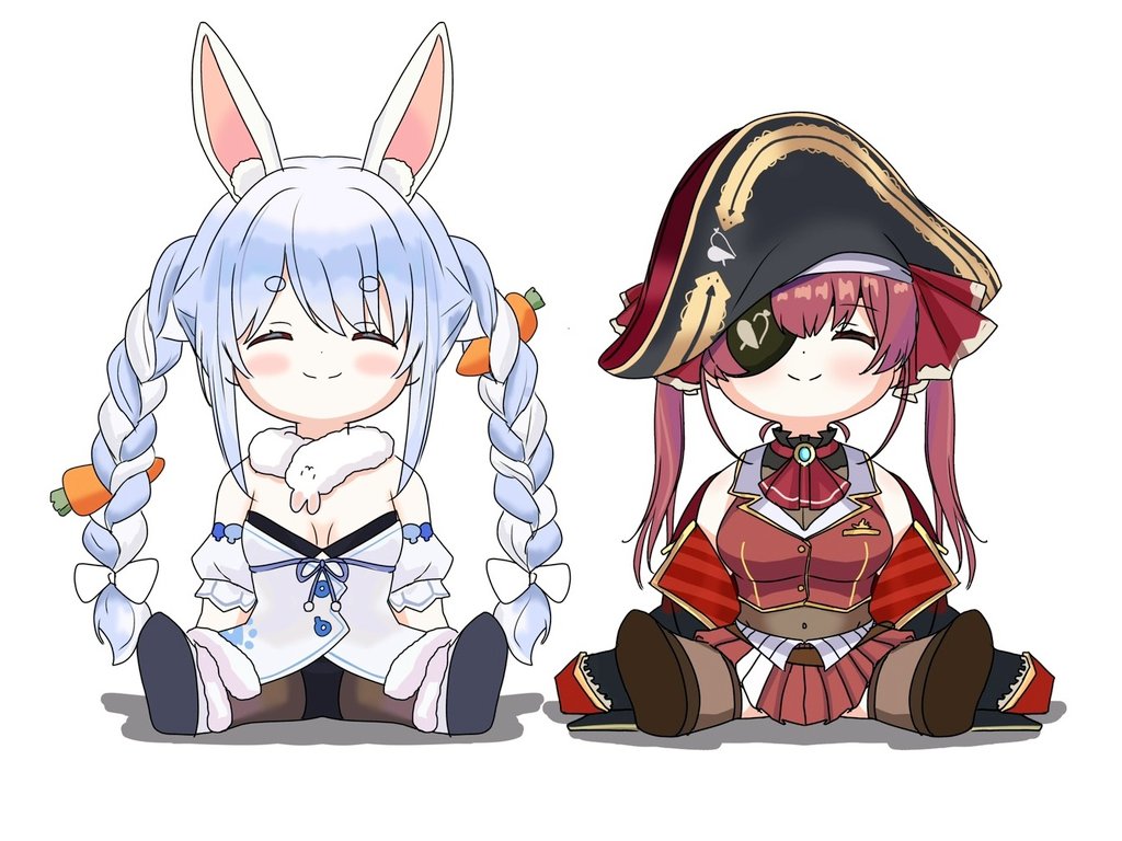 ちょこんとぺこマリ👯🏴‍☠️ （再掲） #ぺこらーと #マリンのお宝