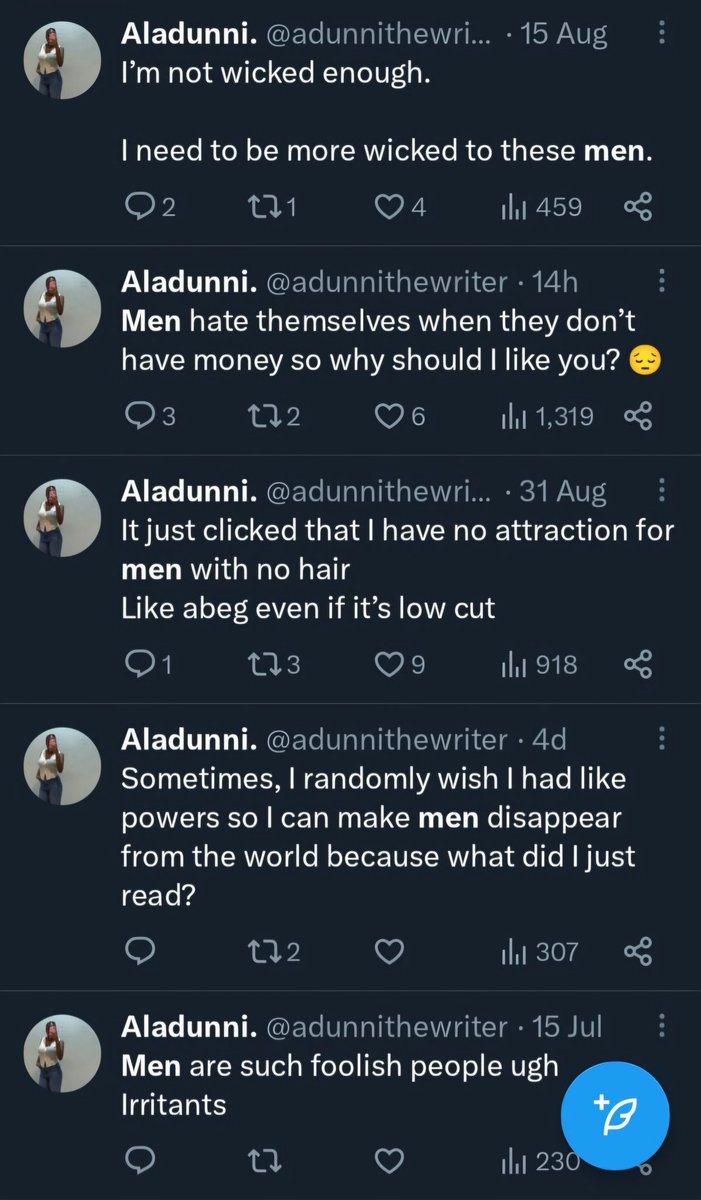 Another day to remind you that men will always choose to help women over men, not because they deserve it more but because men are foolish people and naturally have soft spot for women.

He chose to give a woman who had "wicked feminist" on her bio a listening ear and perhaps