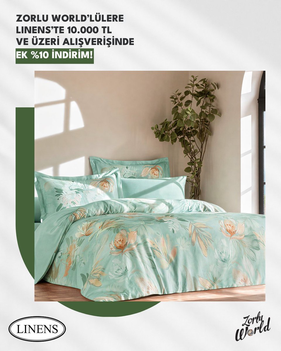 Zorlu World'lülere, Linens’te 10.000 TL ve üzeri alışverişinde ek %10 indirim!*

*Kampanyadan faydalanmak ve tüm detayları öğrenmek için uygulamamızı indirebilirsiniz. 👋
app.adjust.com/16x8w80s