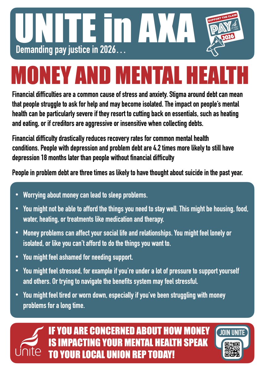 <a href="/uniteinaxa/">Unite in AXA</a> have issued a newsletter on the link between money and mental health. Please leave your feedback below or talk to your local union rep.