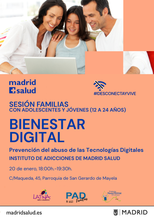 ServicioPAD's tweet photo. 📣 ATENCIÓN!
¿Eres padre o madre y vives en el @JMDLatina?
¡Pues no te pierdas el día 20/01 la SESIÓN DE FAMILIAS sobre #BienestarDigital !
⏰ de 18:00h. - 19:30h.
📍C/ Maqueda, 45, Parroquia de San Gerardo de Mayela
#DesconectaYVive #JóvenesYBienestarDigital https://t.co/p16NJ5nV7r