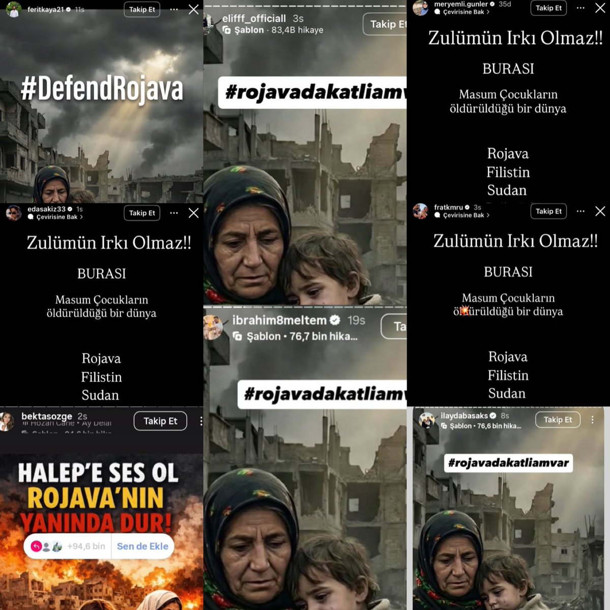 Şu “fenomenlerin” toplu “Rojava” paylaşımlarına bakın, bazıların milyonlarca takipçileri var. 

PKK ağızıyla bir PKK projesine sahip çıkılmasına bu kadar tepkisiz kalınmamalı. O aynı “Rojava’dan” Antep’te okul bombalandı, el kadar çocuk ve öğretmen şehit düştü. Yeter.