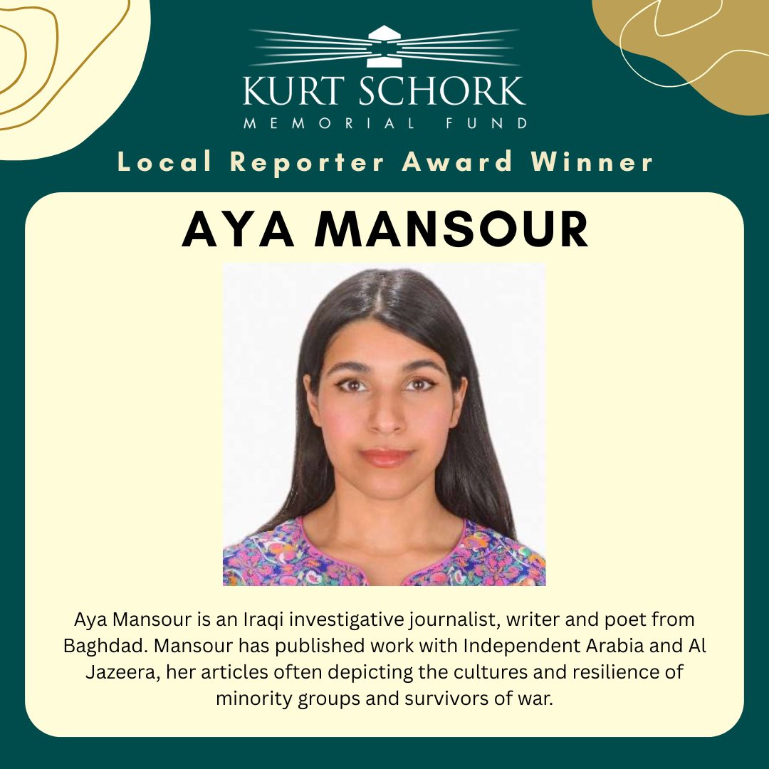 Huge congratulations to brilliant journalist and MCJN member from Iraq, Aya Mansour (<a href="/aya_mansour_11_/">aya mansour</a>), on winning a Kurt Schork Award! 

The award recognizes the vital work of freelance and local journalists.

We are so proud of you, Aya!🎉

#KurtSchorkAwards #Journalism #Iraq