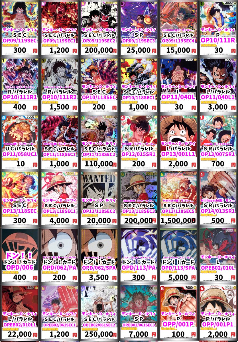 ☠️☠️#CBオーサカ店ワンピース買取表☠️☠️ #ワンピースカード