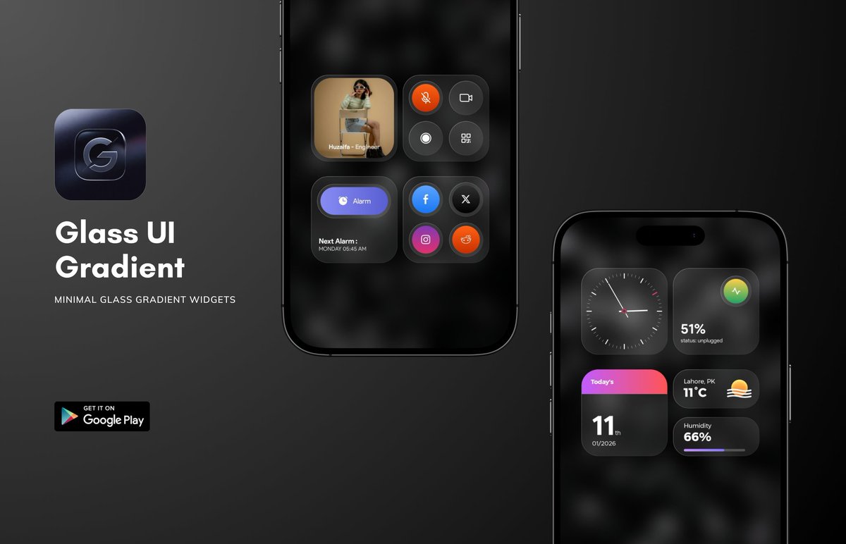 zeffisetups's tweet image. Boom 💥 New drop!

Glass UI Gradient KWGT is LIVE on Play Store ✨
Clean glassmorphism + smooth gradients for a minimal, premium homescreen.

🧩 50 widgets
🪟 Pure glass vibes
💸 Super affordable

🧡  &amp;amp;  RT much appreciated 

Check out:
play.google.com/store/apps/det…

#glassui #widgets