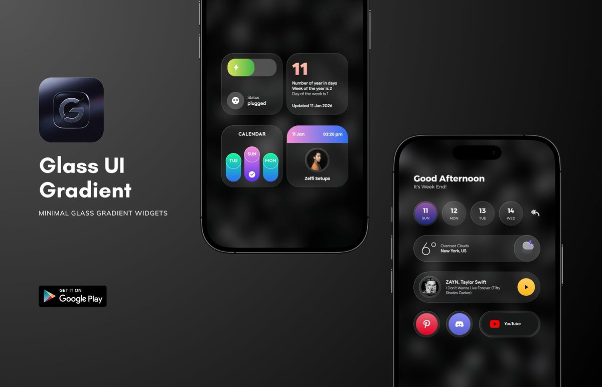 zeffisetups's tweet image. Boom 💥 New drop!

Glass UI Gradient KWGT is LIVE on Play Store ✨
Clean glassmorphism + smooth gradients for a minimal, premium homescreen.

🧩 50 widgets
🪟 Pure glass vibes
💸 Super affordable

🧡  &amp;amp;  RT much appreciated 

Check out:
play.google.com/store/apps/det…

#glassui #widgets