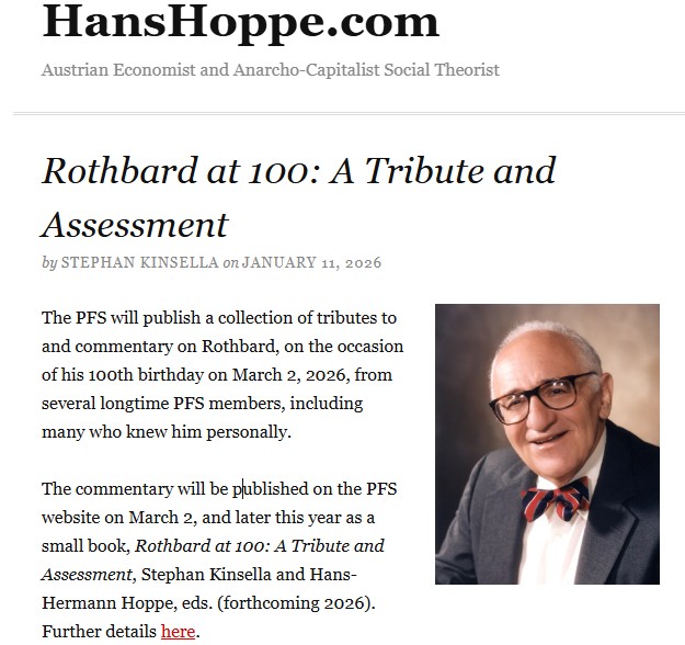 PinkCerberus's tweet image. The #PFS will publish a collection of tributes to and commentary on #Rothbard, on the occasion of his 100th birthday on March 2, 2026 ...
hanshoppe.com