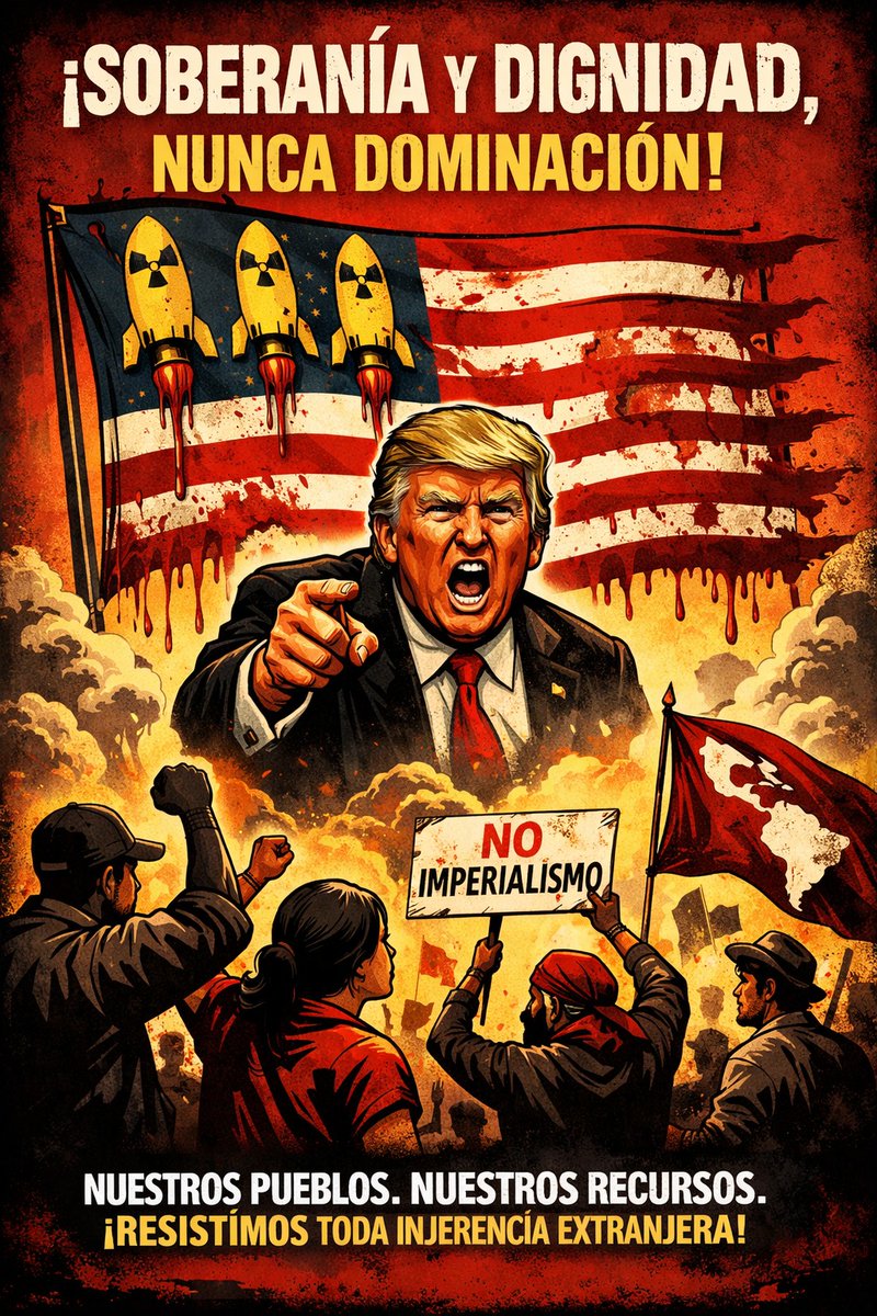 Trump es la cara grotesca del imperio: bombas, bloqueos y saqueo para enriquecer a unos pocos.
No pedimos permiso, nos organizamos.
Contra el imperialismo yanqui: lucha popular, soberanía y poder del pueblo.
¡ VENCEREMOS !
#TrumpImperialista
#PoderPopular