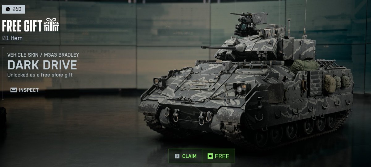 ⚠️سكن مجاني لمركبة M3A3 Bradley 
متاح الان داخل متجر العبة 
#Battlefield6 
#Battlefield