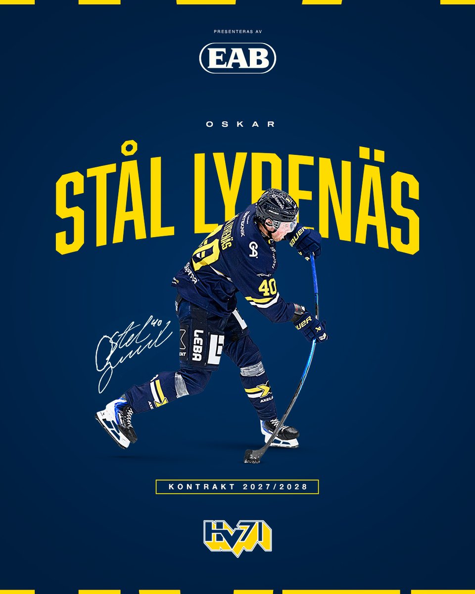 HV71's tweet image. ✍️ HV71 förlänger kontrakten med Oskar Stål Lyrenäs till och med 2028.

🗨️ "Husqvarna Garden är en otrolig plats att spela hockey på så jag är glad att få göra det även i framtiden", säger Oskar Stål Lyrenäs.

🔗 Läs mer på hv71.se