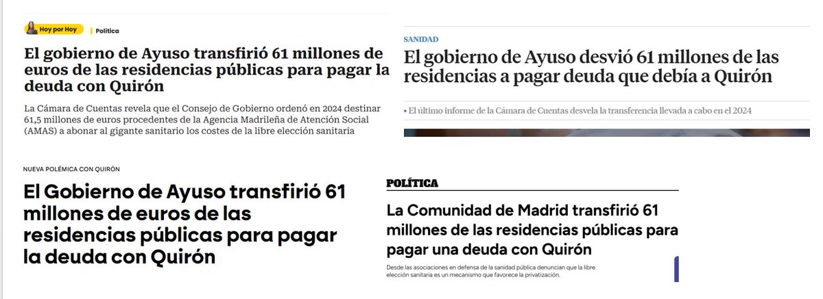 ciudadano_o2's tweet image. 🔴No han sido solo 61. 

Han sido, al menos, 252 millones los que Ayuso ha transferido de las residencias (AMAS) a Quirón. 

En el tuit que adjunto, los expedientes 😉
¡De nada 🗞️!