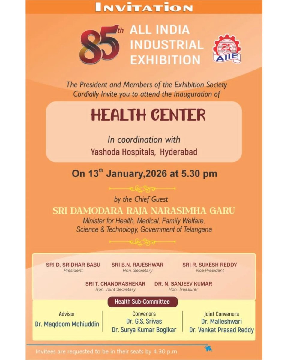 Numaish_Hyd's tweet photo. Health Center inauguration at the 85th All India Industrial Exhibition, strengthening healthcare access through meaningful collaboration.
#Numaish2026 #HealthCenter #AllIndiaIndustrialExhibition #HealthcareAccess https://t.co/NhkYaRV8C3