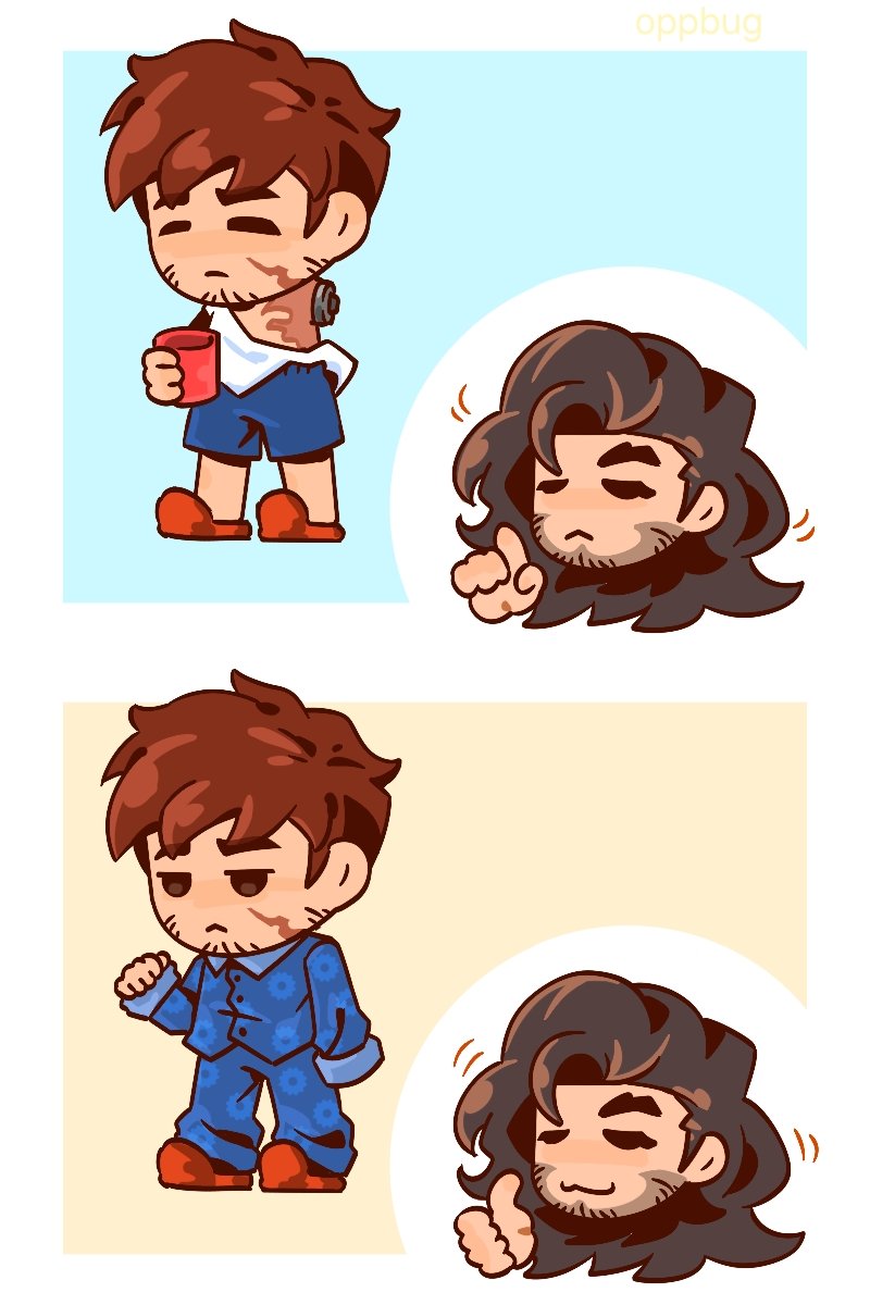 oppbug's tweet image. identity exchange au.I’m working on creating something more complete. But here are some little snacks, related to their life together after they moved in.
#dispatch #dispatchswapau #mechabae #flambert #robertrobertson #flambae #dispatchidentityexchangeau