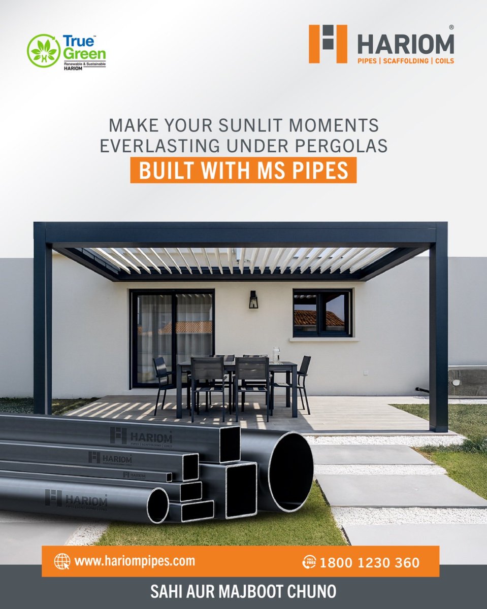 HariomPipe1's tweet image. Build spaces that last and moments that linger. Hariom MS Pipes deliver strength, durability, and timeless style for pergolas, sheds, and outdoor structures—made to endure every season.

#HariomPipes #MSPipes #OutdoorLiving #DurableSteel #MadeInIndia