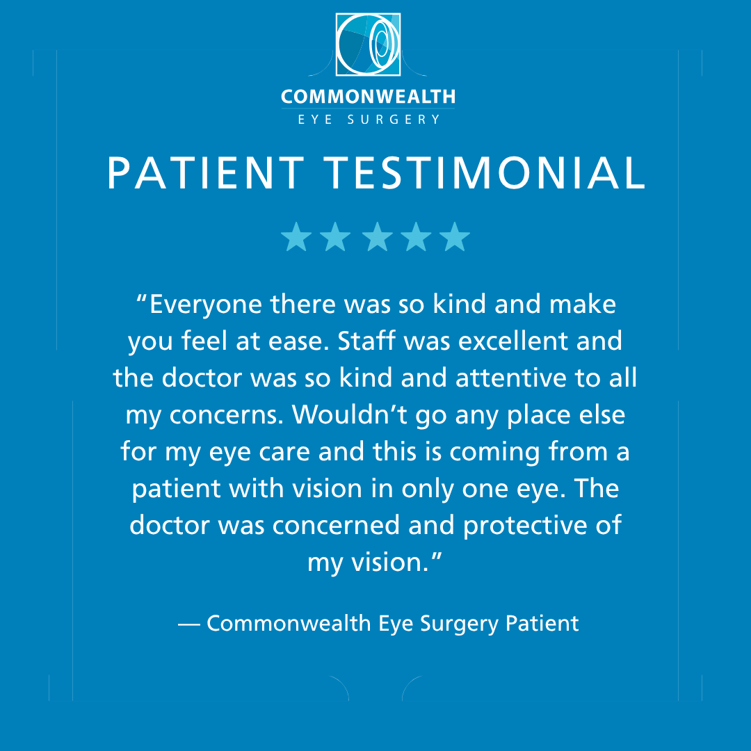 Compassionate care that puts you at ease. Our team and doctors are dedicated to protecting your vision and guiding you every step of the way!

#TestimonialTuesday #CommonwealthEyeSurgery #CES #LexingtonKY #HappyPatient