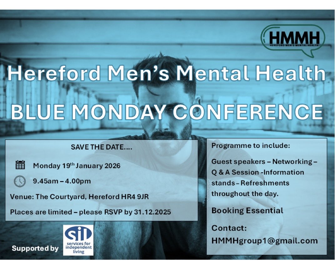 #HerefordshireSamaritans Outreach Team are looking forward to attending and supporting the important <a href="/HMMHgroup/">Hereford Mens Mental Health</a> #HerefordMensMentalHealth Conference (now fully booked) this coming Monday 19/1/26 <a href="/CourtyardArts/">The Courtyard</a> 

Visit us on our information stand to talk to us.💚

#Herefordshire