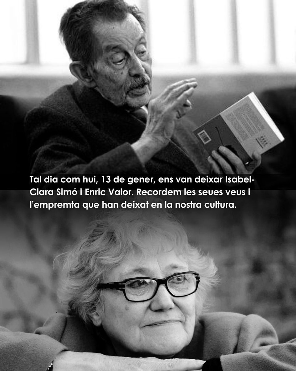 📚 Hui és una data carregada de significat per a la cultura valenciana. El 13 de gener ens van deixar dos dels grans noms de la nostra literatura: Isabel-Clara Simó i Enric Valor. 💐