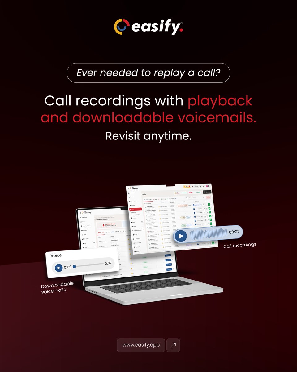 EasifyApp's tweet photo. Replay recordings, download voicemails, and stay in control anytime.
That’s Easify doing the heavy lifting. https://t.co/GIiNRHphoy