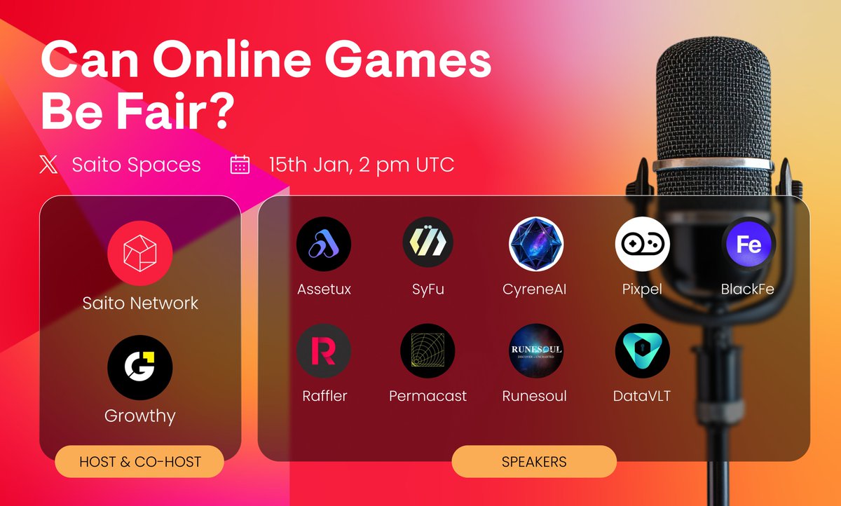 SaitoOfficial's tweet photo. 🎮 Can online games EVER be fair?

Not “fair” as in better rules, but fair as in no one can see more, act faster, or override outcomes behind the scenes.

This Thursday we’re unpacking the uncomfortable truth:
fairness in games is decided by infrastructure. 🟥

Featured: @runesoul_ARPG, @syfuofficial, @permacastapp + 6 more!