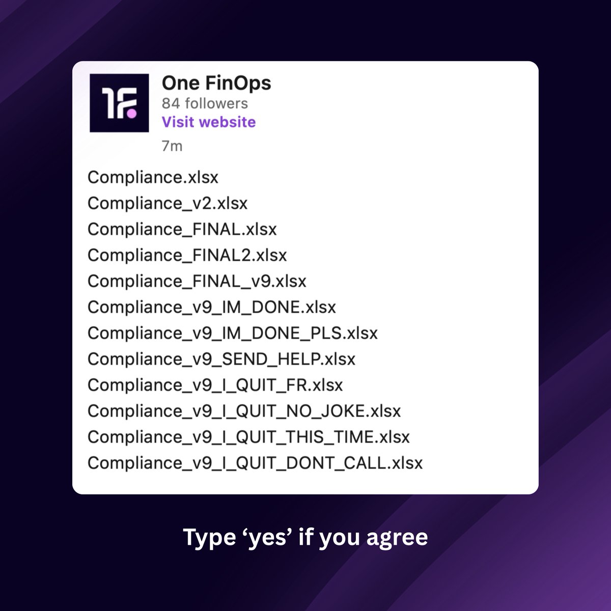 onefinops's tweet photo. Excel was never meant to run compliance. But somehow, it does — until it doesn’t 🥲

Join waitlist: https://t.co/TyaprXNCqg

#founderlife #compliance #StartupLife https://t.co/1Kkisuqwne