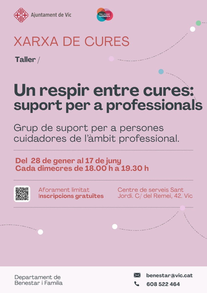 vic_ciutadania's tweet photo. La #XarxadeCures ofereix grups de suport per a #professionals i #cuidadors: espais d’acompanyament i intercanvi per cuidar a qui cuida. Activitat periòdica. Inscripció prèvia.

https://t.co/c4KdQUN1By https://t.co/jZ8Yjzv0kx