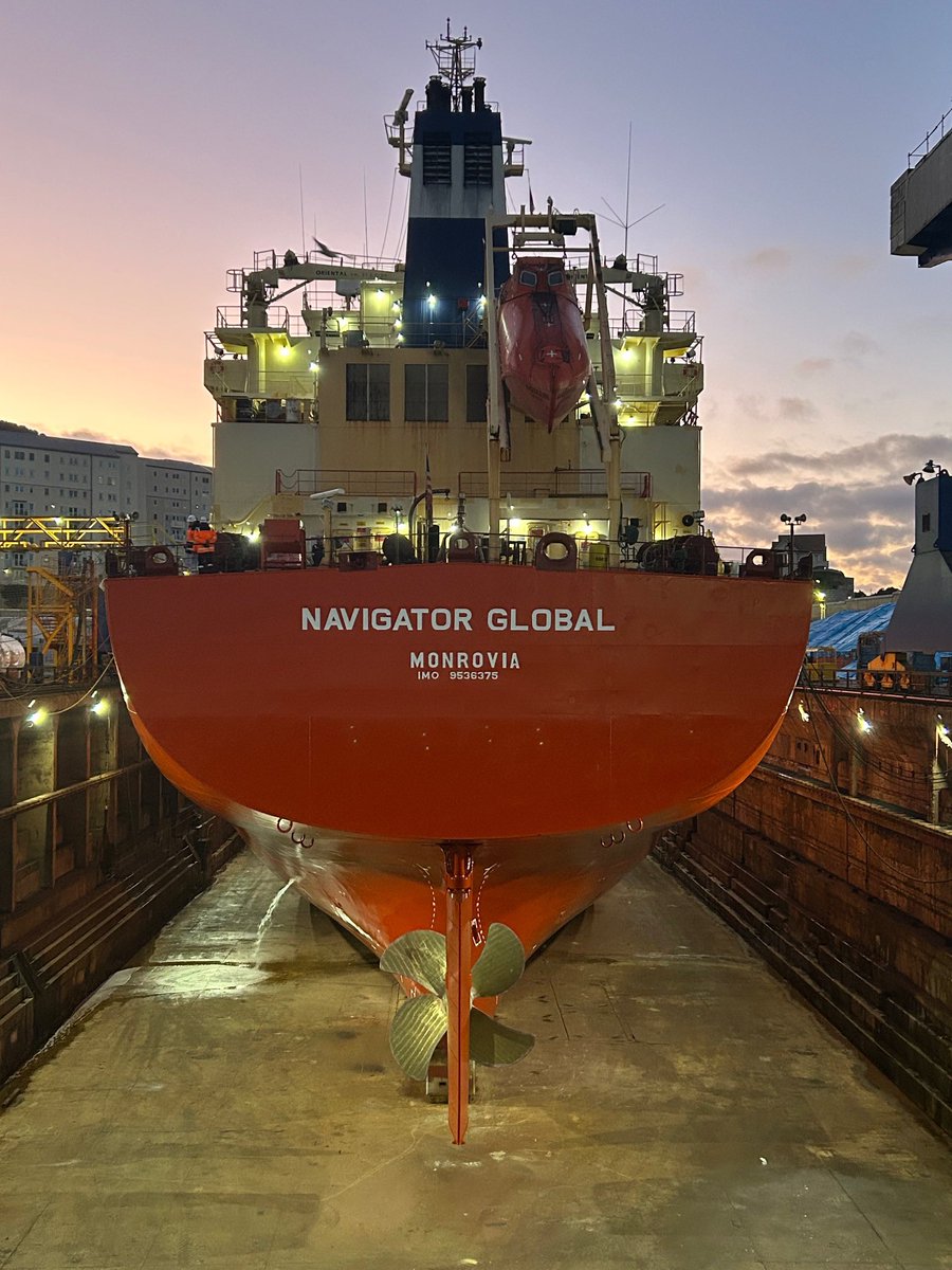 GibdockLtd's tweet photo. Navigator Global completed works at Gibdock.

Originally booked for a defined scope, the docking evolved into a broader refit, including UHP water blasting for hull preparation as part of our move away from grit blasting.

#ShipRepair #DryDock #Refit #MarineEngineering #Gibraltar https://t.co/HARUVvyMG3