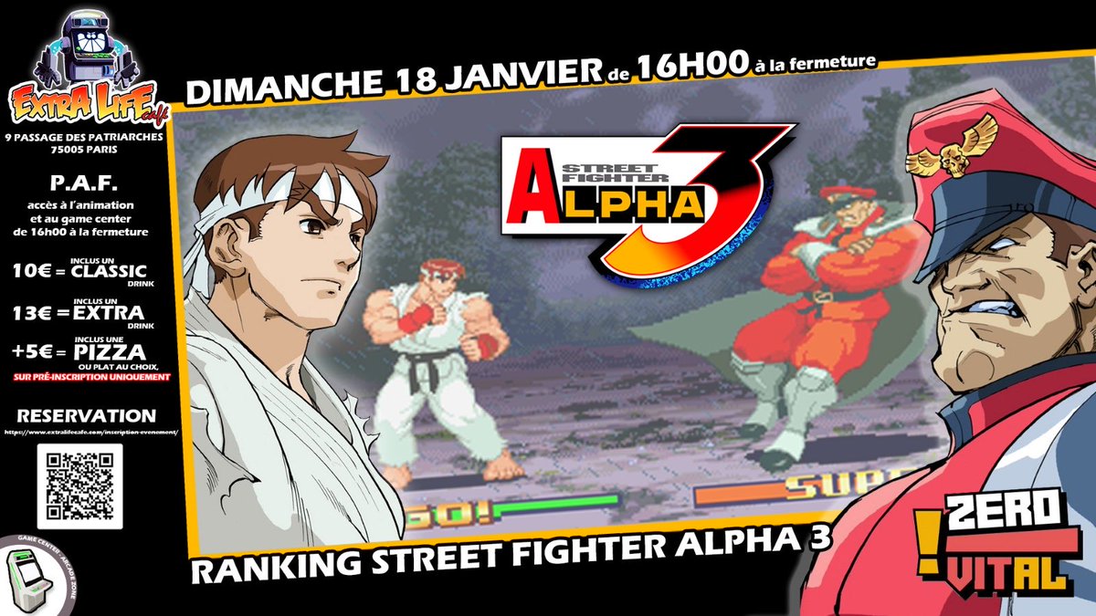 zerovital75's tweet image. Peuple qui dose, préparez-vous ! 

Comme annoncé , voici les season games Zero Vital ! 
Ce sont trois mois dédiés à un classique du versus rétro.

C'est SF Alpha 3 qui ouvre le bal, dont voici les dates : 

Dimanche 18 janvier 16h
Dimanche 15 février 16h
Dimanche 15 mars 16h

1/2