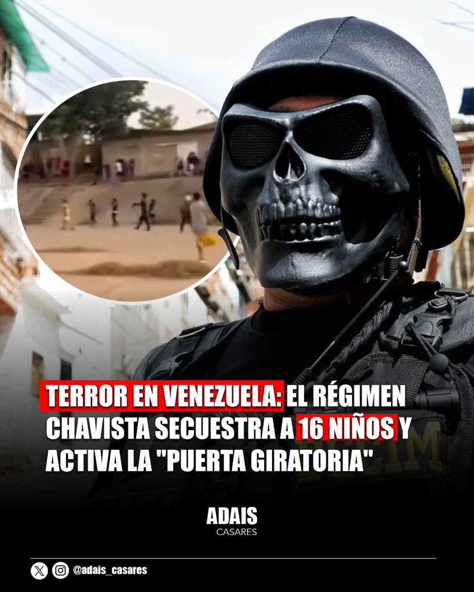 🇻🇪 | Terror en Venezuela: el régimen chavista secuestra a 16 niños que jugaban carnaval por "celebrar la captura de Maduro".

Mientras los voceros del chavismo intentan proyectar una imagen de "diálogo" y "paz" liberando a figuras de alto perfil para complacer a Washington, la
